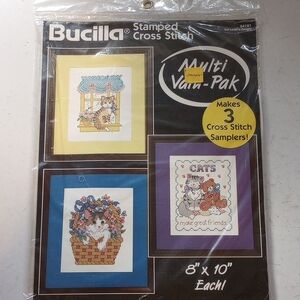 NWT Cat Lover's Delight, Bucilla Stamped Cross Stitch Fabric #64181 Multi Pak